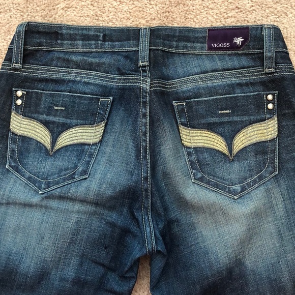 Vigoss Gold Glitter Straight Leg Ankle Jeans - Picture 3 of 7